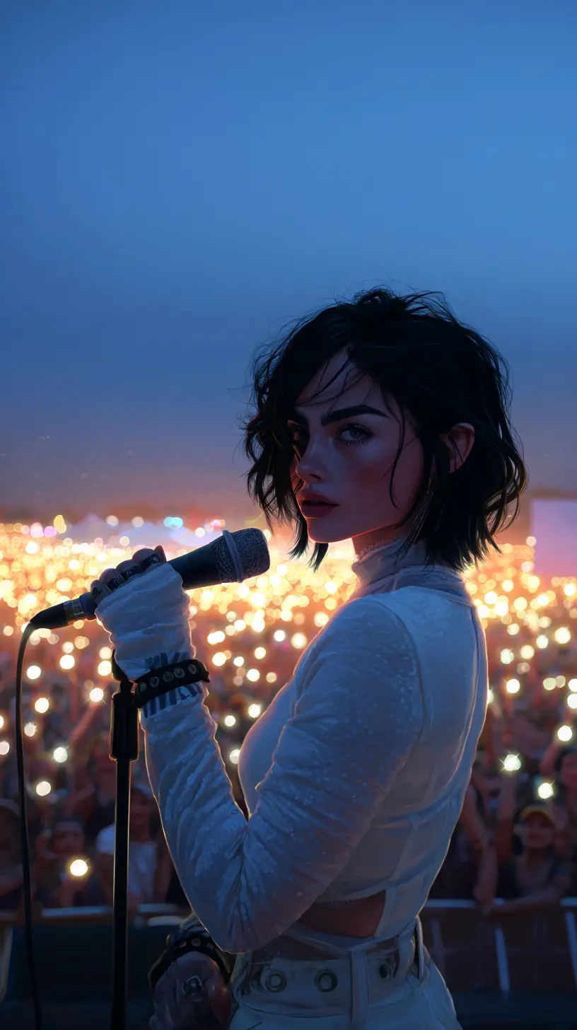 Violet Riot singing at a large outdoor concert